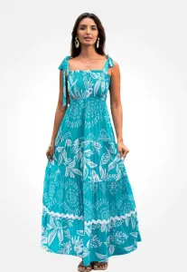 Яркое длинное платье с тропическими растениями Cupshe, Light Blue White