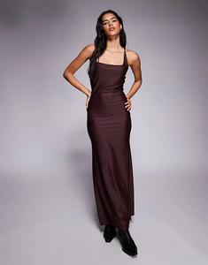 Платье миди ASOS DESIGN с квадратным вырезом и лифом на бретелях шоколадного цвета