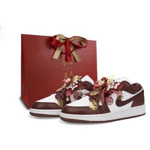 Jordan Баскетбольные кроссовки Air 1 Auspicious Dragon And Phoenix с низкой амортизацией, винтажные, унисекс, белые, красные