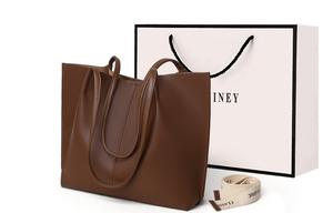 Сумка-шоппер из телячьей кожи на плечо большая женская кофейная VINEY