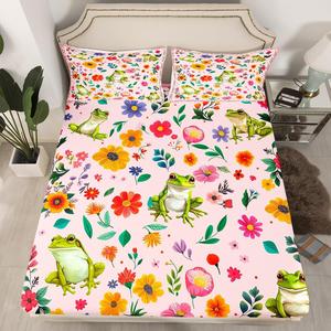Erosebridal Фиттед простыня Frog Boho Floral с цветочным принтом, розовая, Pink Red Yellow Blue Purple Green