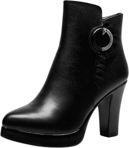 Женские теплые ботильоны Yiozoi с высоким каблуком, осень-зима, уличная мода, вечерние туфли, боковая молния, повседневные кожаные ботинки для женщин