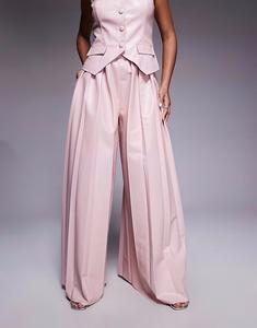 Брюки из искусственной кожи со складками, темно-розовый Asos Luxe