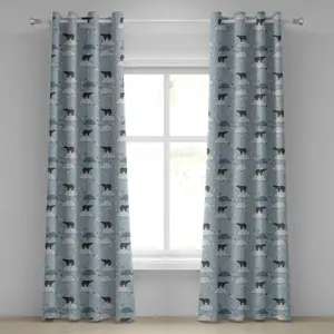 Штора на люверсах ABAKUHAUS Созвездие, силуэты белых медведей со звездами, декоративные двухпанельные шторы, 280 см x 175 см, бледно-голубой, черный, сине-серый Abakuhaus