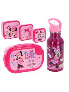 Disney Minnie Mouse Набор для ланча Disney Minnie Mouse из 5 предметов, включающий ланч-бокс, бутылку для воды и контейнер для перекусов, розового цвета