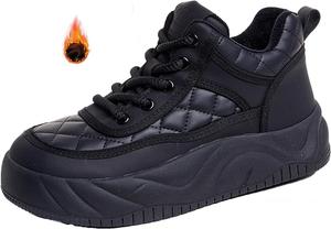 Женские кожаные сникерсы на платформе с шнуровкой, зимние сапоги с толстой подошвой, утепленные мехом, легкие ботильоны до щиколотки, противоскользящие, удобные, теплые зимние обувь для прогулок и работы MVIOBUY, Black- Fur Lined