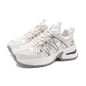 Женские кроссовки с низким верхом, устойчивые к истиранию, увеличивающие рост, с дышащим верхом и массивным верхом FOXER, Beige Silver