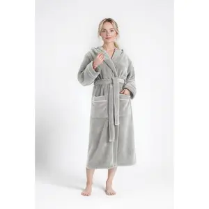 Домашний унисекс-халат my home Lillou, идеальный для сауны и СПА, гостиничный халат, утренний халат, 1 шт., уютный мягкий флис, плюш, для женщин и мужчин, размеры XS-3XL My Home, серый