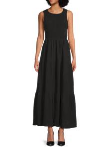 Платье макси с присборенным ярусом DKNY, черный