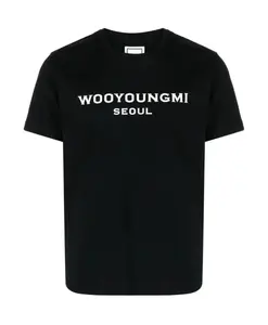 Повседневная черная хлопковая футболка с коротким рукавом Wooyoungmi, черный