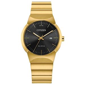 Женские часы Citizen Eco-Drive Modern Axiom золотистого цвета из нержавеющей стали с черным циферблатом-браслетом, золотой