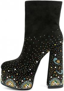 Женские сапоги до середины икры CKSNDLF с массивным каблуком и стразами, Black1