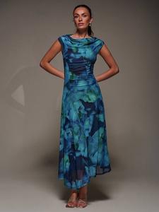 Абстрактное платье макси с косым вырезом Jolie Moi, Blue Abstract