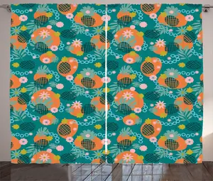 Штора ABAKUHAUS в тропическом деревенском стиле, абстрактные листья монстеры, универсальные ленточные шторы для гостиной с петлями и крючками, 280 x 225 см, бирюзовый бархатцы Abakuhaus