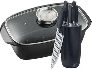 Жаровня King с набором ножей на вертикальной подставке, черный