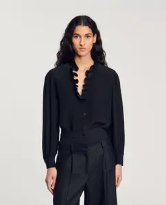 Женская рубашка из струящегося шелка Sandro, черный