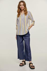 Полосатый льняной топ с карманами Conquista, желтый