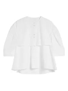 Рубашка из поплина с короткими рукавами и сборками Jil Sander, белый