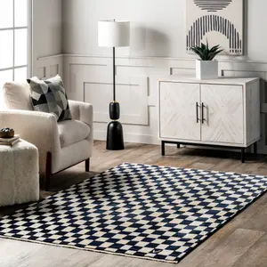 Ковер Dominique Abstract Checkered Fringe Area Rug nuLOOM, 152x239 см, темно-синий