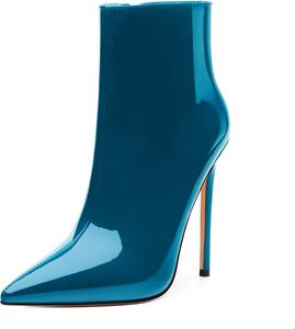 Женские ботильоны FOGEENA с заостренным носком, высоким каблуком-кубиком, из лакированной кожи, с боковой молнией, каблук 12 см, короткие ботинки, сексуальные, для свадьбы, свиданий и работы, осенние туфли, Teal