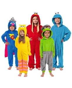 Детский комбинезон Kigurumi с капюшоном и принтом персонажей, без ног, из флиса Sesame Street, красный