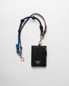 Кожаный держатель для карт Prada, черный