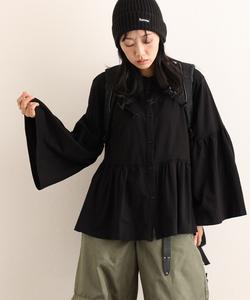 Топ в стиле блузки с баской и сборками Pourvous, цвет Black