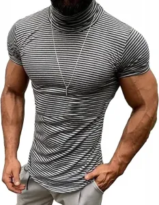 Мужская футболка с высоким воротником в полоску Slim Fit Gsywaipei