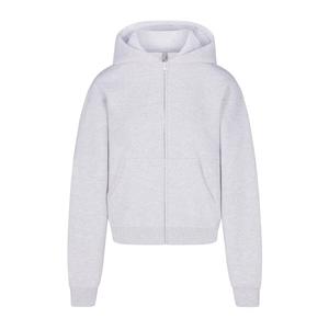 Классическая толстовка с капюшоном на молнии SKIMS Cotton Fleece, цвет Light Heather Grey