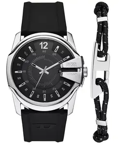 Мужские часы Master Chief Quartz с тремя стрелками и датой черный силикон подарочный набор 43mm Diesel