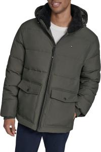 Мужская стеганая куртка Tommy Hilfiger с капюшоном и накладными карманами, Olive