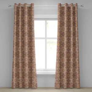 Шторы на люверсах ABAKUHAUS в этническом стиле, винтажный круглый узор с рисунком мехенди, коричневые тона, весенние цветы, декоративные двухпанельные шторы, 280 см x 225 см, коричневые, светло-коричневые Abakuhaus