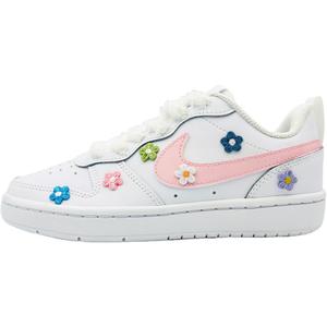 Ковер Court Borough YIMING Manufacturing, цветочный молочный пуф, противоскользящий, устойчивый к истиранию, амортизирующий, низкий верх Nike, розовый белый