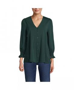 Женский легкий трикотажный топ на пуговицах с рукавом 3/4 Lands' End, зеленый