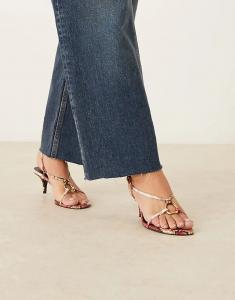 Босоножки Mango на каблуке с ремешками и анималистичным принтом