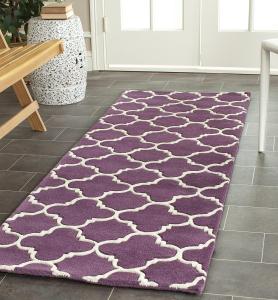 Ковер-дорожка SAFAVIEH, 69 x 275 см, Chatham Collection, Purple & Ivory, ручной работы Quatrefoil Trellis Wool, идеально для помещений с высокой проходимостью в гостиной, спальне (CHT717F)