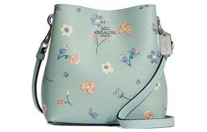 Городская искусственная кожаная сумка-ведро, миниатюрная женская сумка через плечо, наплечная сумка, поясная сумка цвета озёрной аква зелени COACH