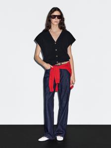 Вязаный жилет с золотыми пуговицами Massimo Dutti, темно-синий