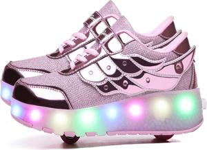 Детские роликовые кроссовки Aikuass с USB-подзарядкой и светящейся LED-подсветкой для мальчиков и девочек, розовый