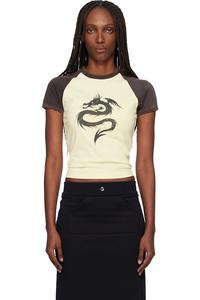 Coperni Желто-Черная футболка с изображением маленького дракона