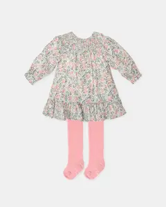 Набор для девочки серое платье с цветами и колготки Tutto Piccolo