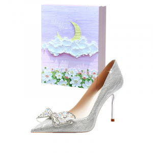 Wuguniang Женские туфли на тонком каблуке, серебристые