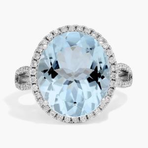 Кольцо Halo с аквамарином и бриллиантами из 18-каратного белого золота (14x12 мм) Blue Nile