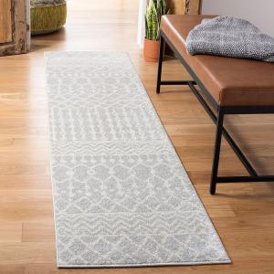 Ковер-дорожка SAFAVIEH, 61 x 244 см, Tulum Collection, Light Grey & Ivory, марокканский бохо дистресс дизайн, не линяет и прост в уходе, идеален для помещений с высокой проходимостью в гостиной, спальне (TUL270F)