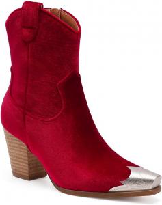 Западные ботинки с металлическим носком на щиколотке, ковбойские ботинки для женщин, ковбойские сапоги с острым носком, ботинки на молнии, ботинки на устойчивом каблуке Beast Fashion, Wine Su