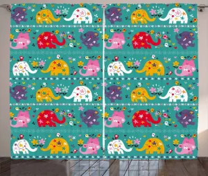 Штора в деревенском стиле Слоновий питомник от ABAKUHAUS, Радостная природа, для спальни, со сборками, петлями и крючками, 280 x 175 см, разноцветная