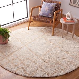 Ковер SAFAVIEH, 214 x 214 см, Berber Shag Collection, круглый, цвета ivory и beige, дизайн rustic boho, не линяет и прост в уходе, идеален для помещений с высокой проходимостью в гостиной, спальне (BER574A)