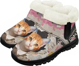 Юношеские ботинки для мальчиков и девочек, зимние теплые ботинки, противоскользящие легкие уличные туфли для холодной погоды Chririnla, Cute Cat