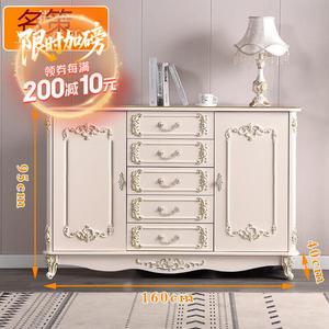 Yu Senyi Комод 160 см для спальни из массива дерева, 5 ящиков и распашные дверцы, цвет ivory white с золотой отделкой