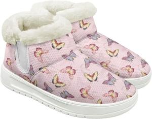 Зимние ботинки Howilath с бабочкой для женщин, теплые противоскользящие снежные ботинки для улицы, классическая обувь для путешествий, походов и отдыха, Pink Butterfly